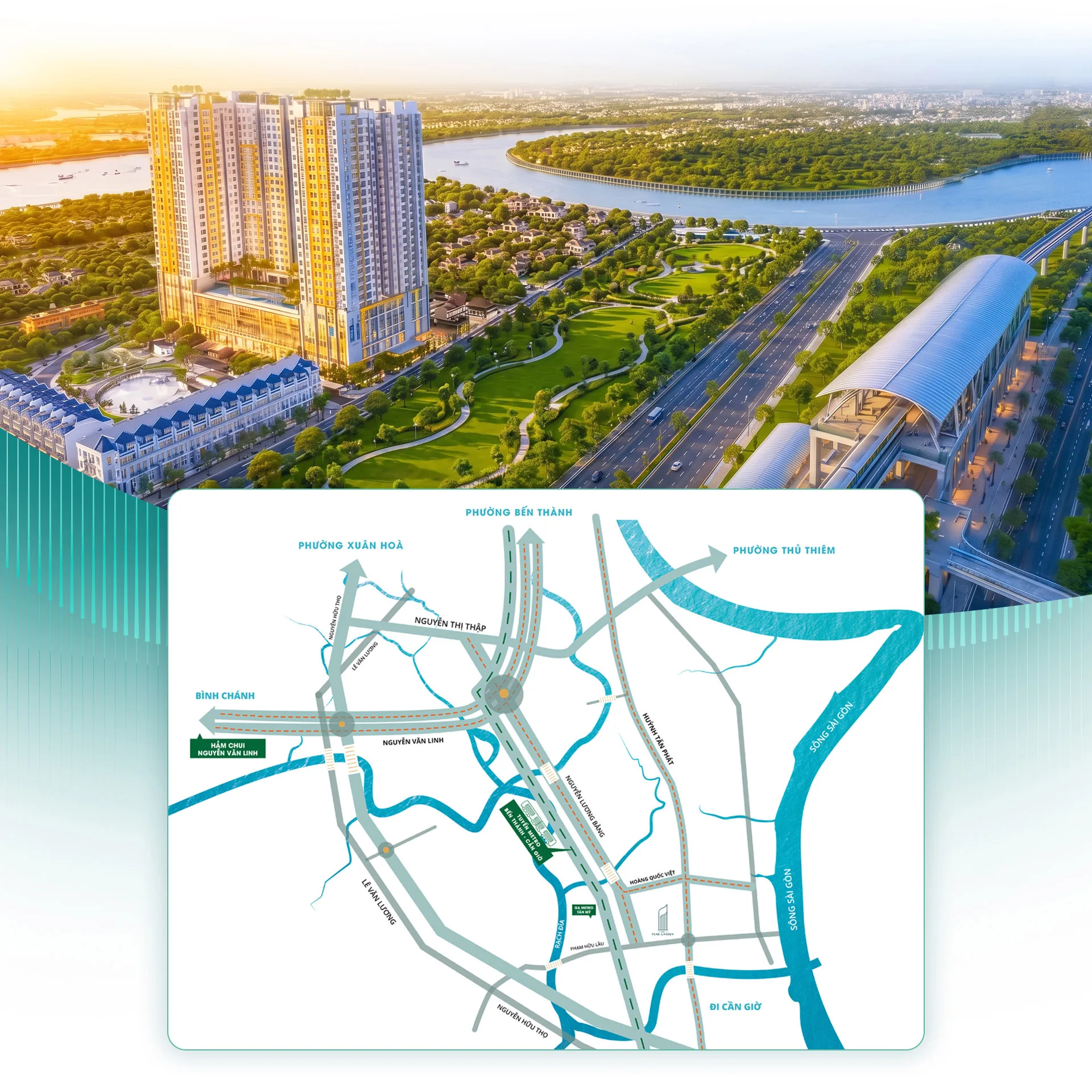 Đối diện ga Tân Mỹ quy hoạch, The Peak Garden tiếp cận trực tiếp metro, gần khu vực Thủ Thiêm và trung tâm TP HCM