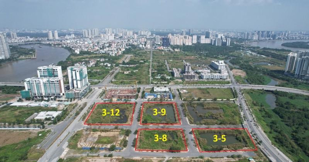 Toàn cảnh 4 lô đất 3-5, 3-8, 3-9, 3-12 tại khu đấu giá Thủ Thiêm nhìn từ trên cao