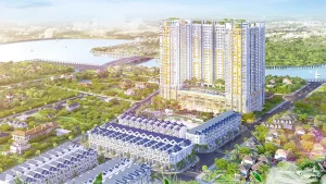 Toàn cảnh dự án The Peak Garden với khối tháp và biệt thự liền kề ven sông tại khu Nam TP HCM