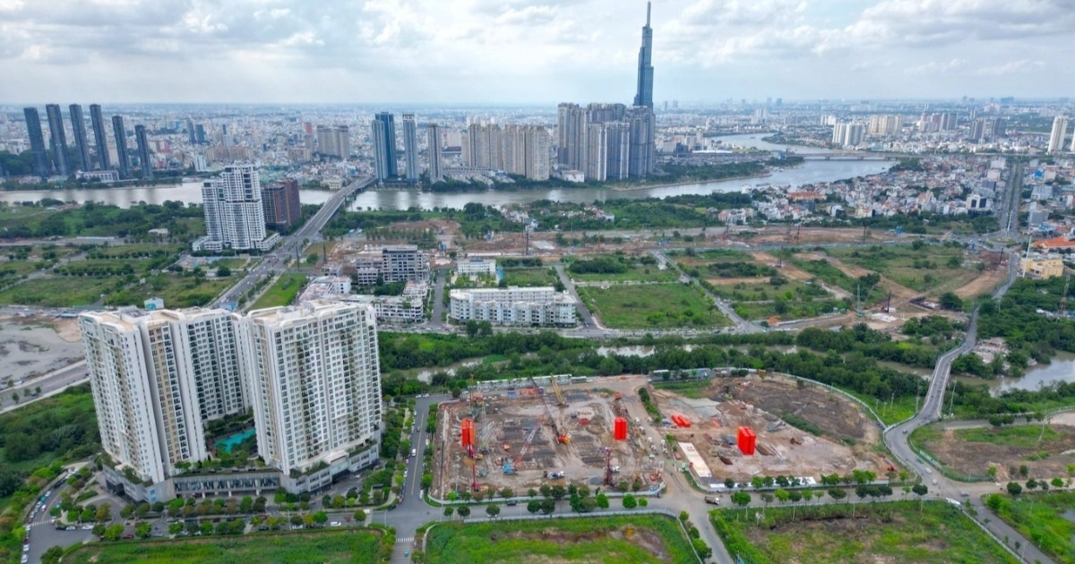 Toàn cảnh khu đô thị mới Thủ Thiêm nhìn từ trên cao, khu vực có 8 lô đất chuẩn bị đấu giá