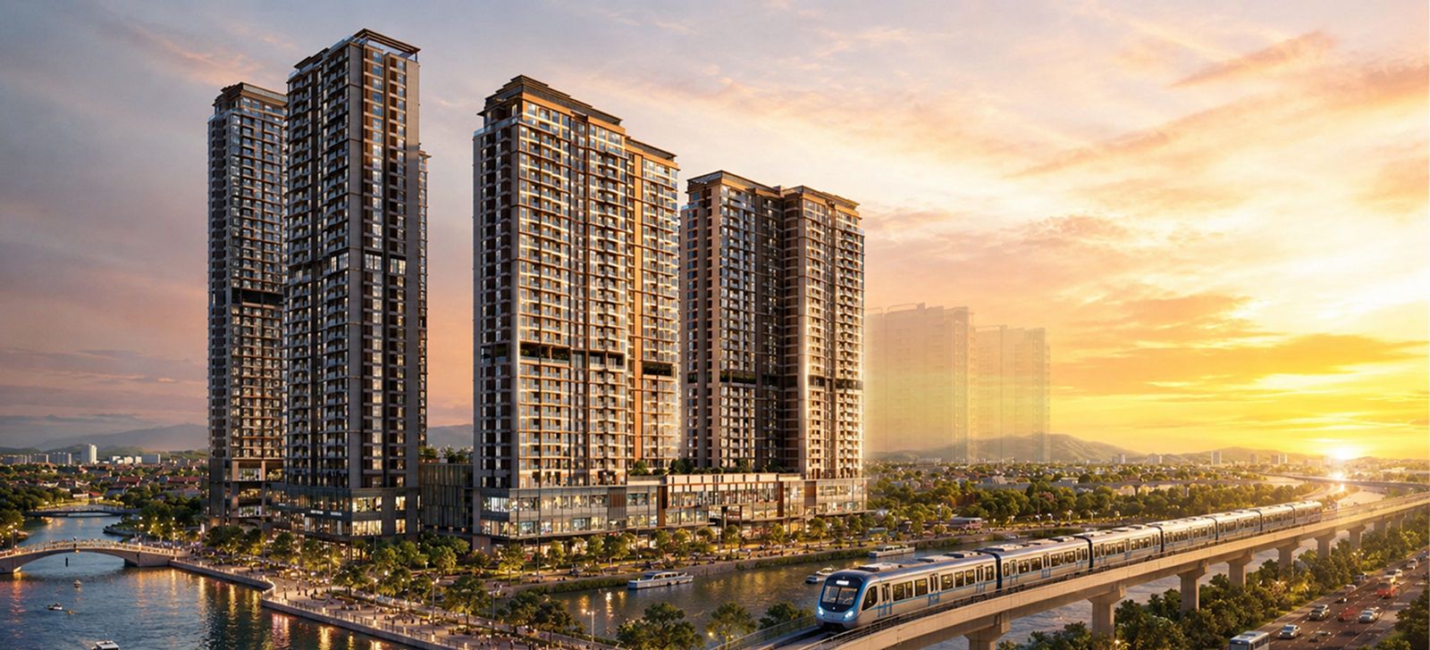 Phối cảnh cụm căn hộ cao tầng Imperia Sensa Park bên sông Rạch Chiếc